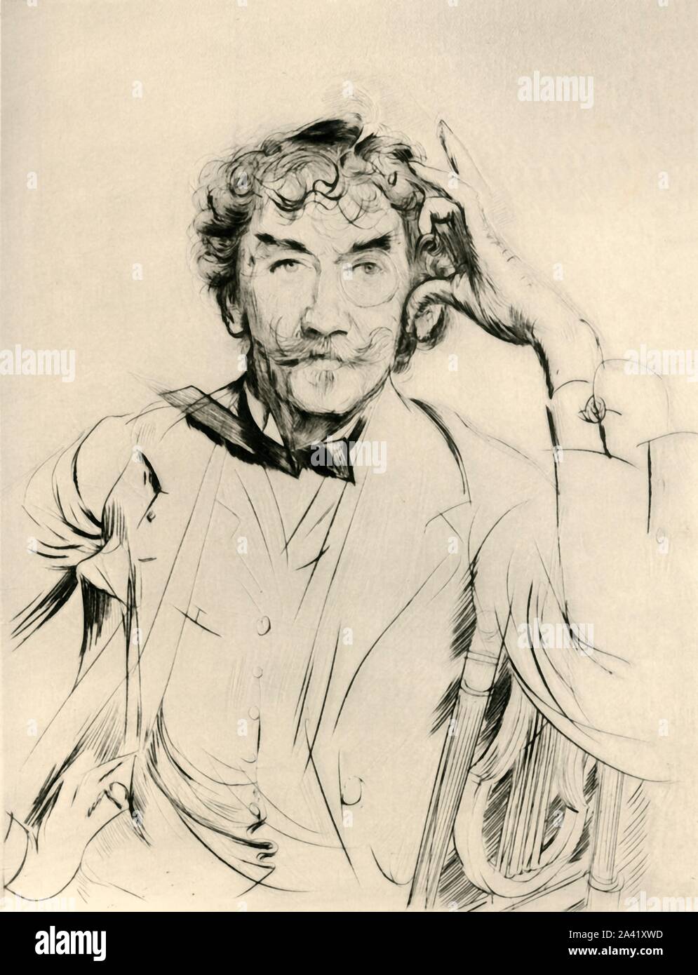 James Abbott Mcneill Whistler, 1897, (1903). Portrait des amerikanischen Künstlers Whistler (1834-1903), die vor allem im Vereinigten Königreich gegründet wurde. Nach einem trockenen-Portrait von Paul Helleu. Von "La Revue De L'Art Ancien et Moderne"-Band XIV, Juli-Dezember 1903 [Paris, 1903] Stockfoto