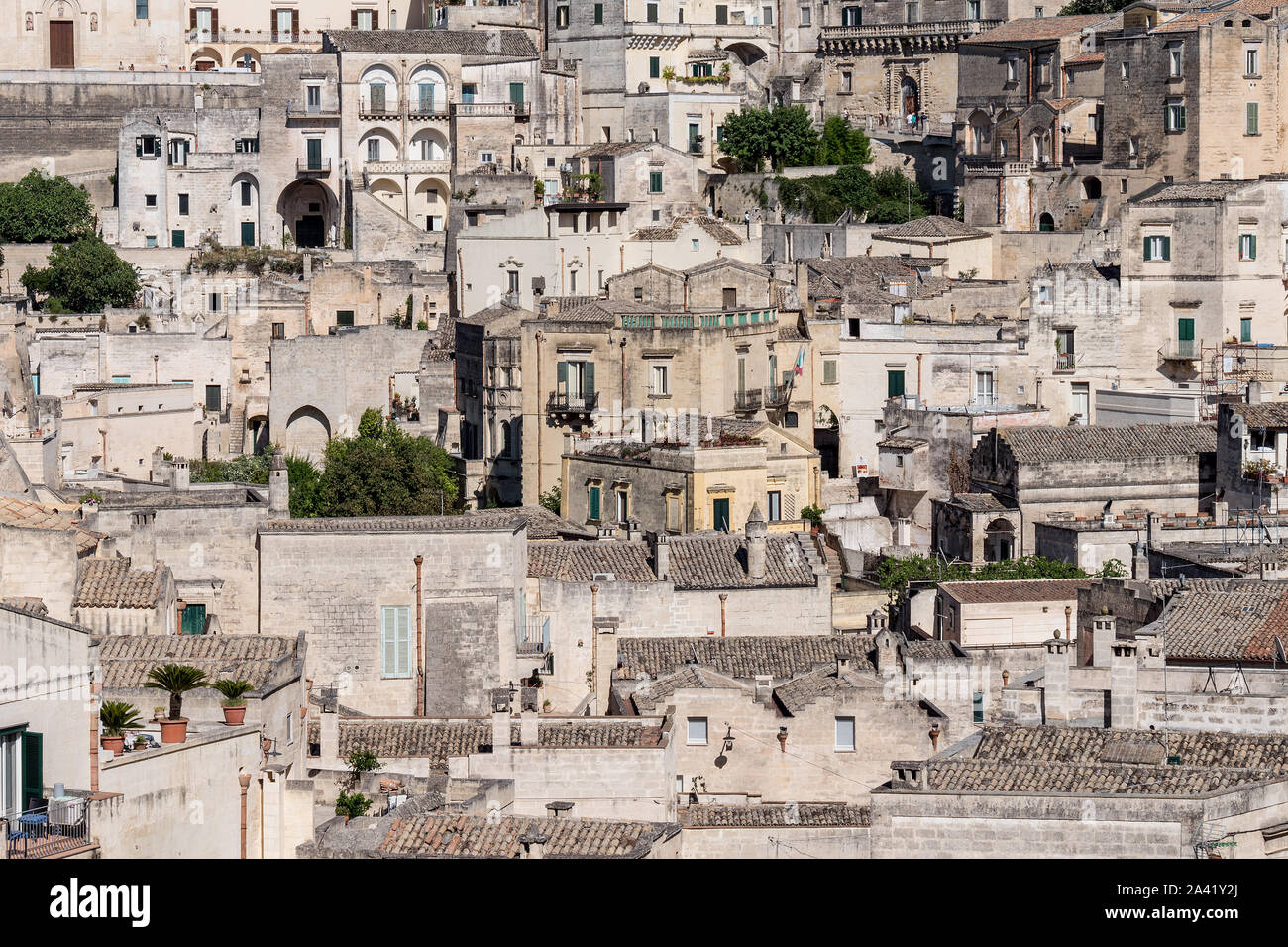 Skyline Luftbild der Altstadt von Matera, die wunderbare Stein Stadt im südlichen Italien, Matera ist eine Europäische Kulturhauptstadt 2019, UNESCO Weltkulturerbe Stockfoto
