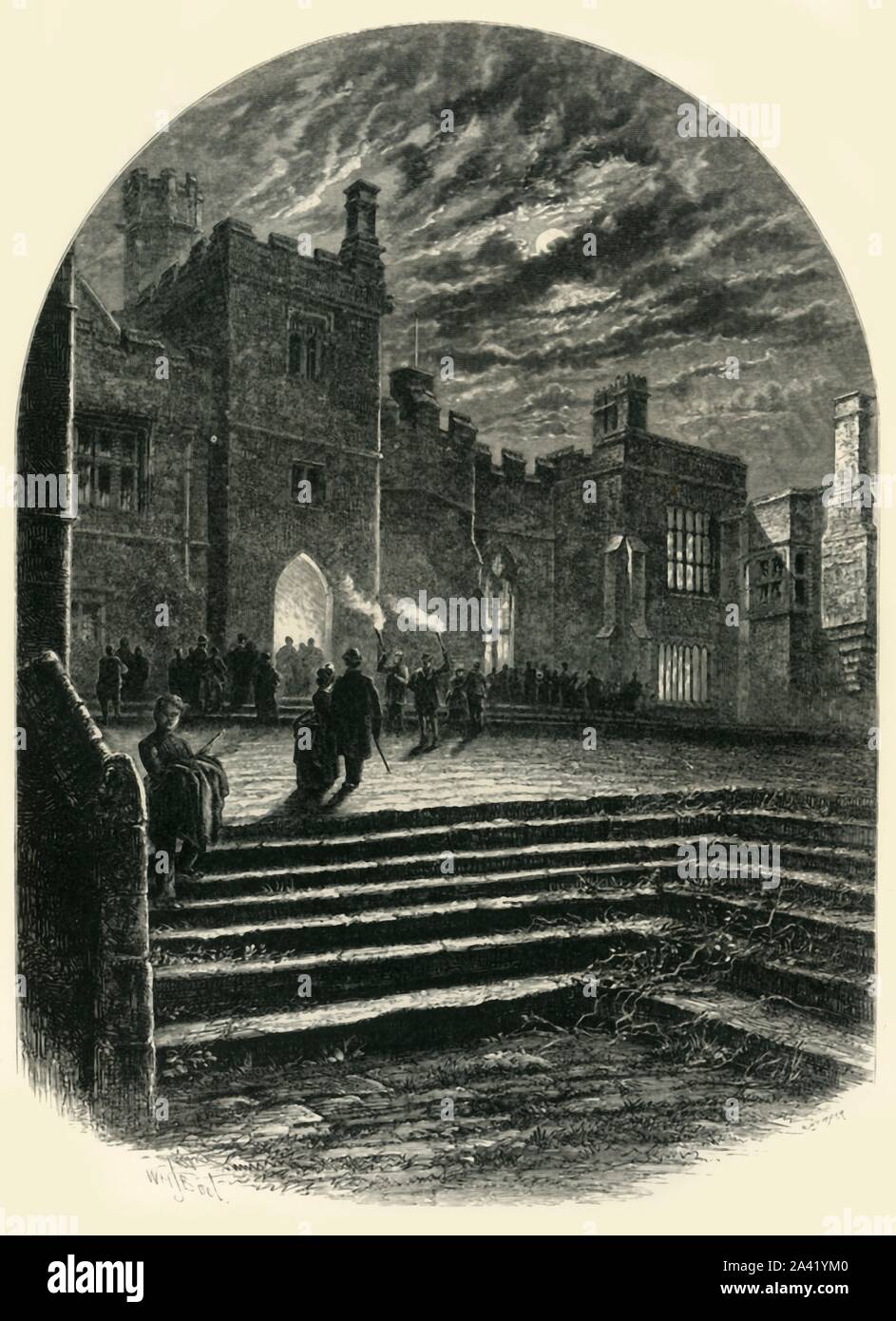 "Der Hof, Haddon Hall', c 1870. Haddon Hall in Derbyshire, Sitz des Duke of Rutland. 1563, Erbin Dorothy Vernon heiratete John Manieren, eine Legende wuchs sie eloped hatte. Von "Malerische Europa - die Britischen Inseln, Vol. II". [Cassell, Petter &Amp; Galpin, London, c 1870] Stockfoto