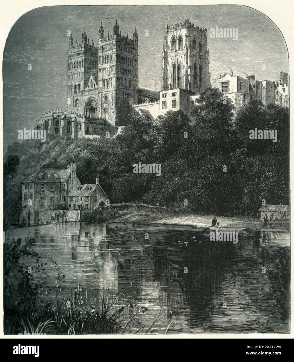'Durham Kathedrale, vom Fluss', c 1870. 11. Jahrhundert normannische Kathedrale in Durham auf dem Fluss tragen, ein von der UNESCO zum Weltkulturerbe. Von "Malerische Europa - die Britischen Inseln, Vol. II". [Cassell, Petter &Amp; Galpin, London, c 1870] Stockfoto
