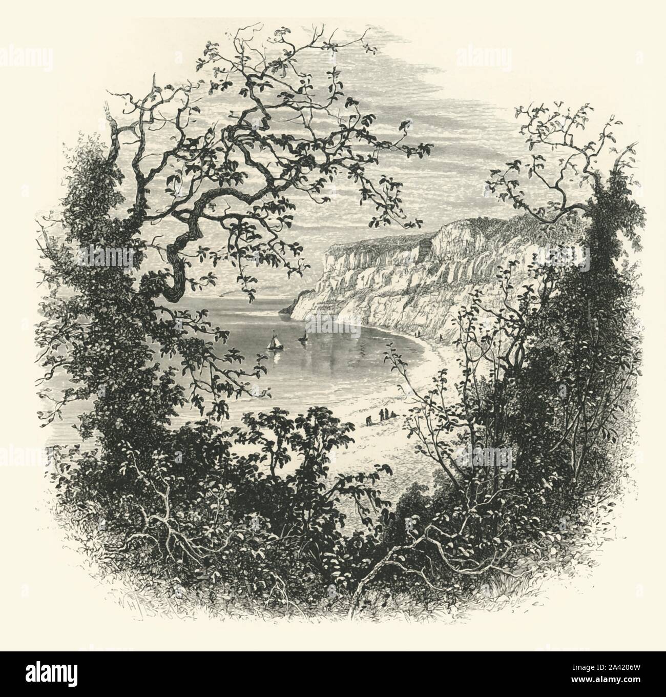 'Ansicht vom Eingang zu Shanklin Chine', c 1870. Shanklin Chine einen bewaldeten Küsten Schlucht, in der Stadt von Shanklin, auf der Isle of Wight wurde zu einer der ersten Sehenswürdigkeiten während der viktorianischen Ära. Von "Malerische Europa - die Britischen Inseln, Vol. II". [Cassell, Petter &Amp; Galpin, London, c 1870] Stockfoto