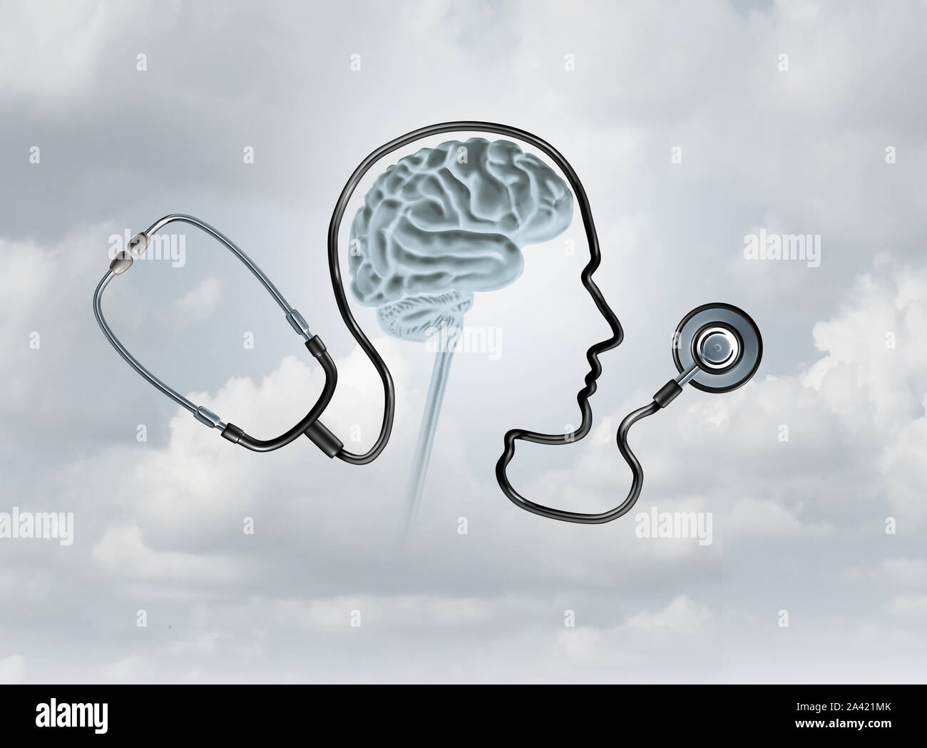 Psychische Gesundheit und psychische Erkrankung, Bewusstsein als healthcare oder health care Konzept mit 3D-Illustration Elemente. Stockfoto