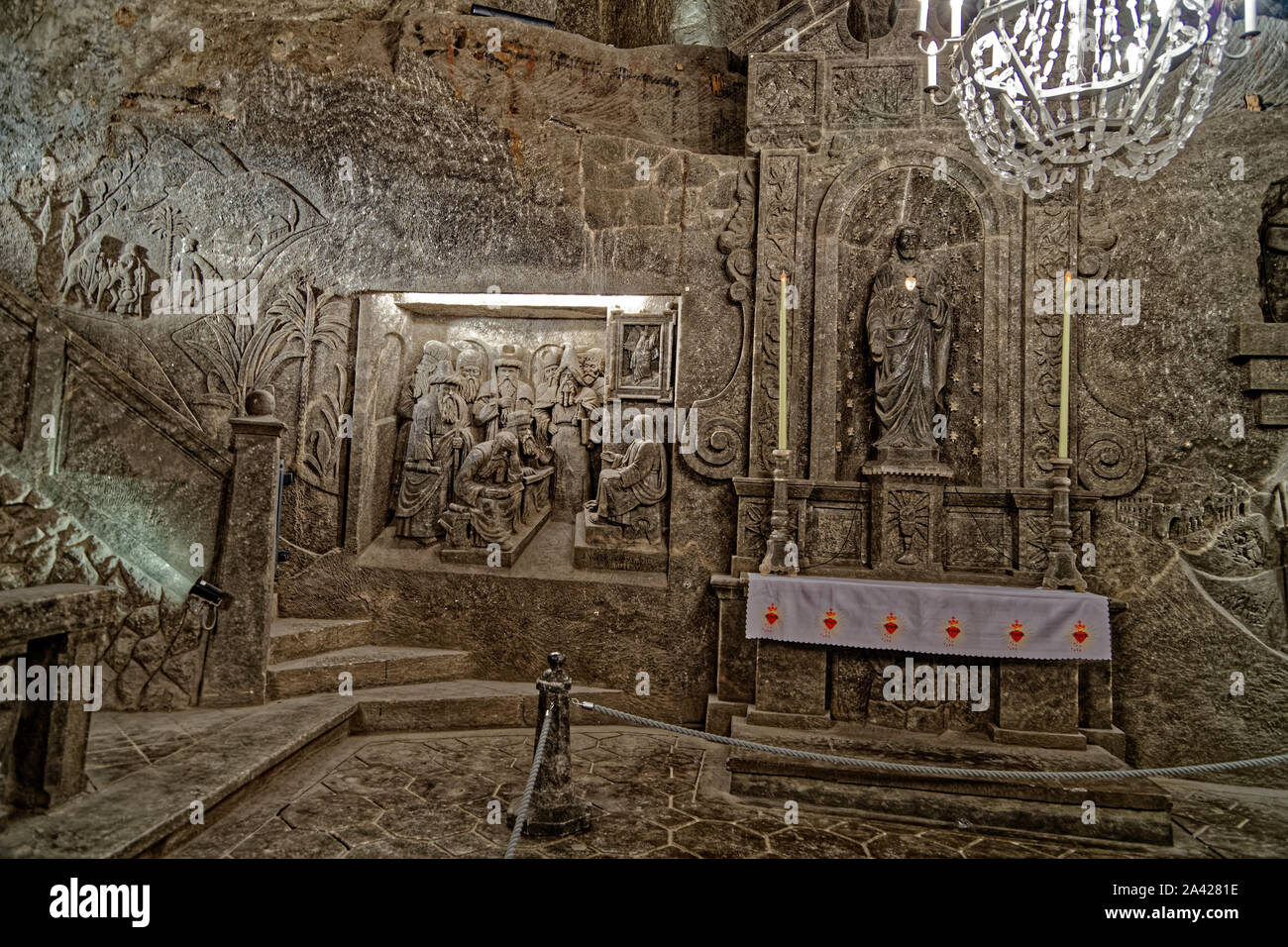 Wieliczka, Polen. 17 August, 2019. UNESCO-Weltkulturerbe Wieliczka Salzbergwerk in Wieliczka, in der Nähe von Krakau, Polen. Stockfoto