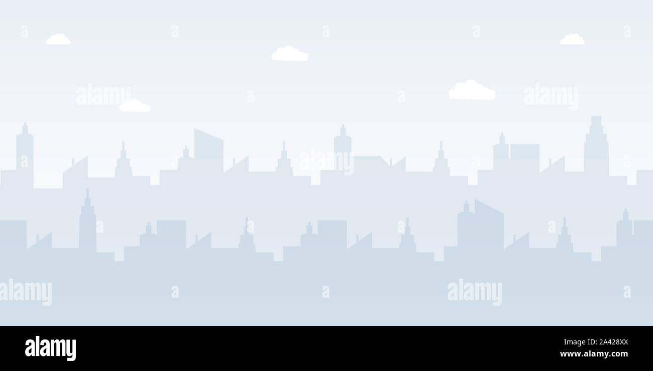 Moderne urbane Landschaft flach Vector Illustration. Foggy Metropole Panorama, Misty midtown Stadtbild dekorativen Hintergrund Konzept mit Copyspace. Business District Gebäude, Wolkenkratzer Silhouette Stock Vektor