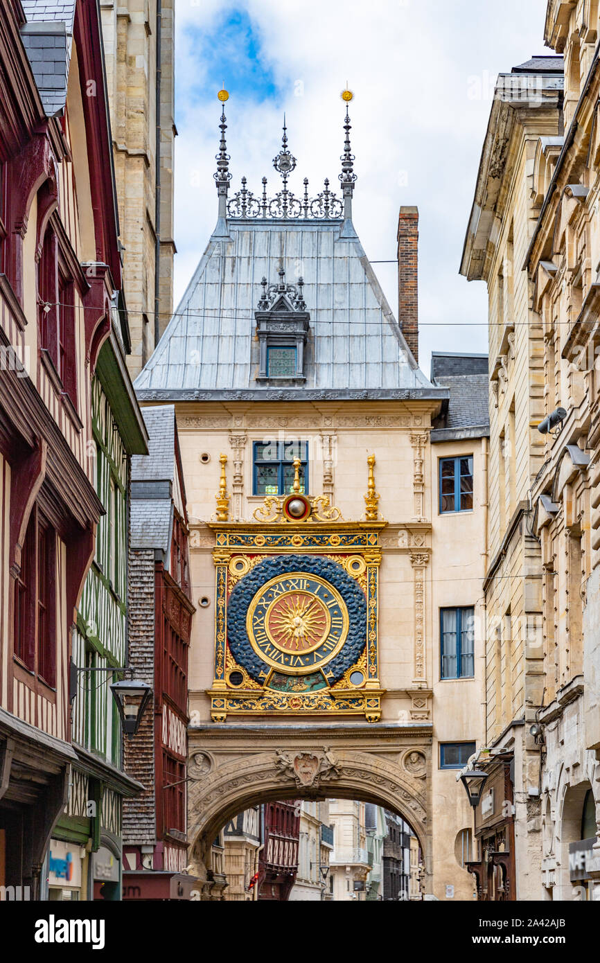 Gros Horloge, Greate Clock in Rouen, Normandie, Frankreich Stockfoto