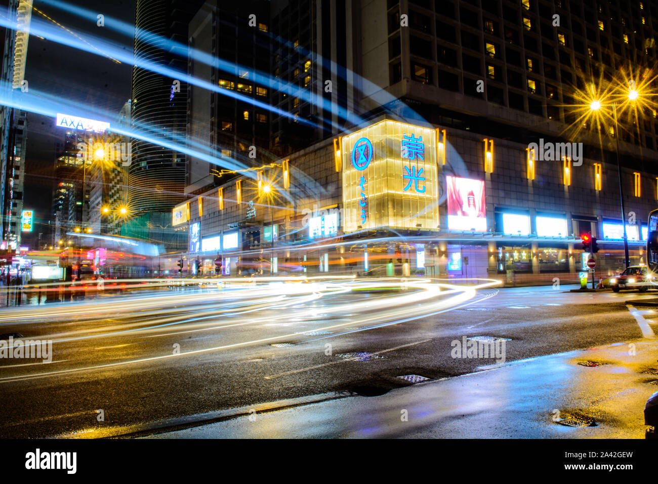 Licht Trail in Tsim Sha Tsui, Hong Kong Stockfoto