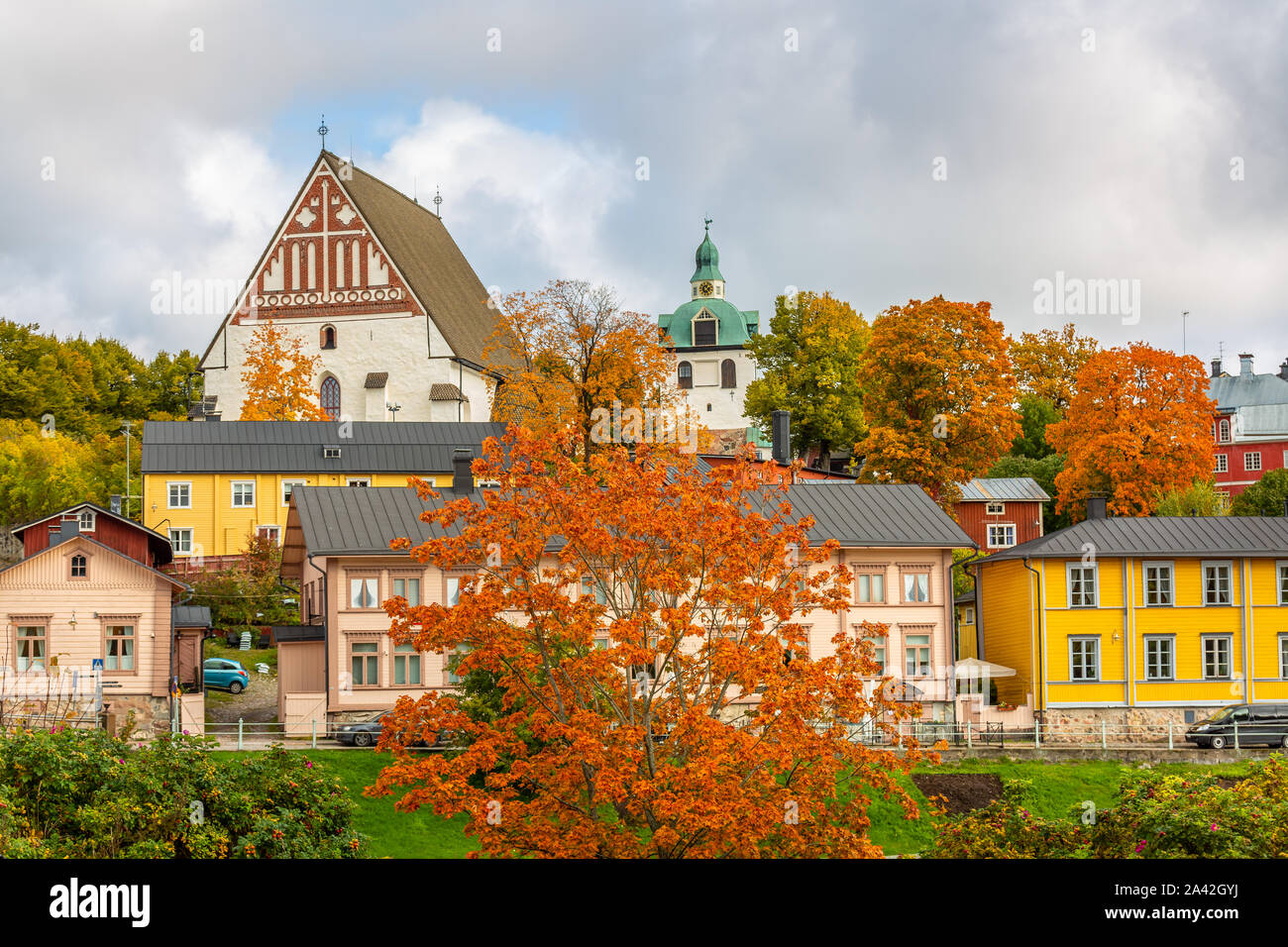Altstadt von Porvoo und Kathedrale von Porvoo, Finnland Stockfoto