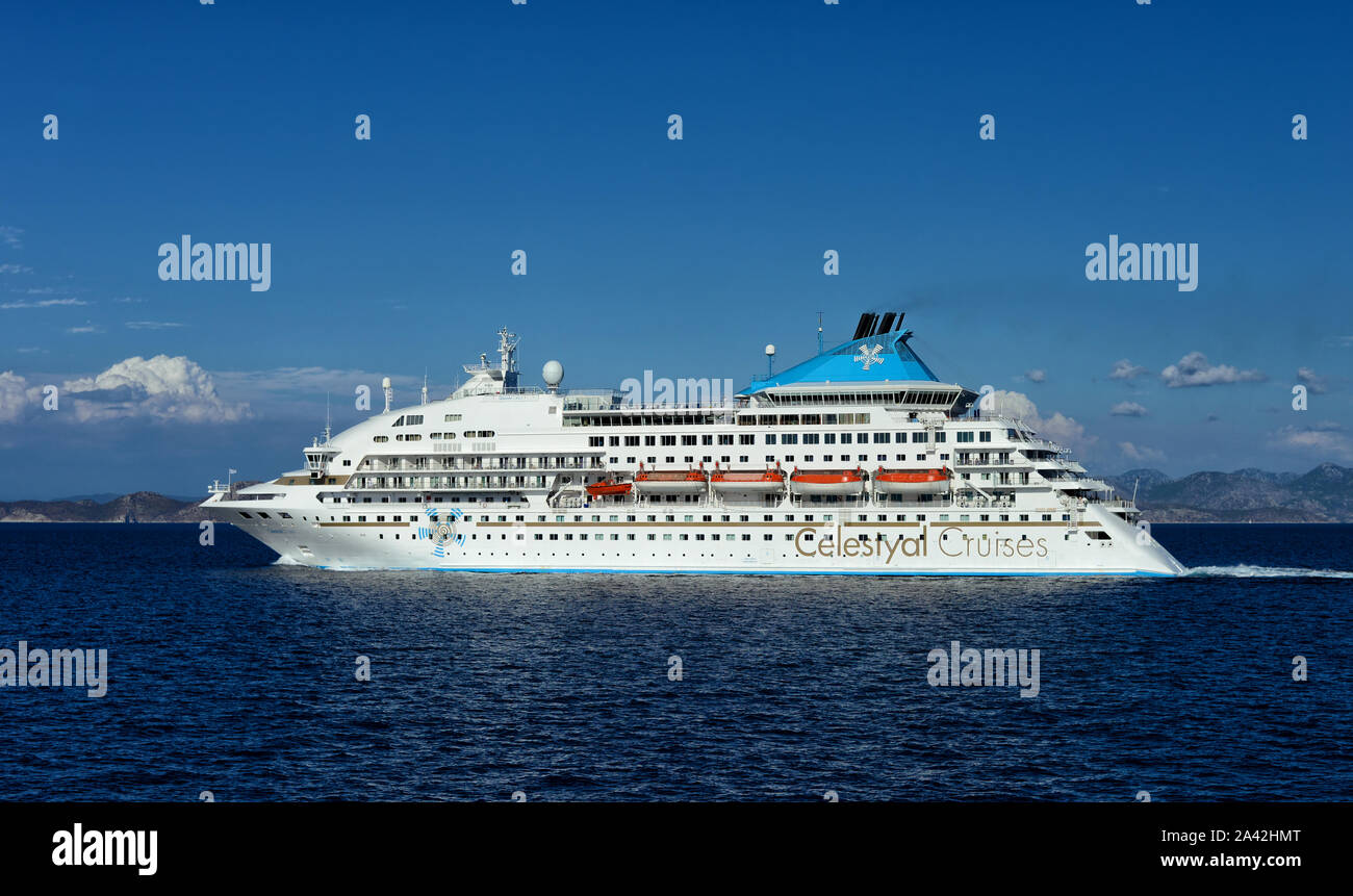Rhodos. Griechenland. September, 30, 2016. Celestyal Kreuzfahrten Schiff in der Ägäis Stockfoto