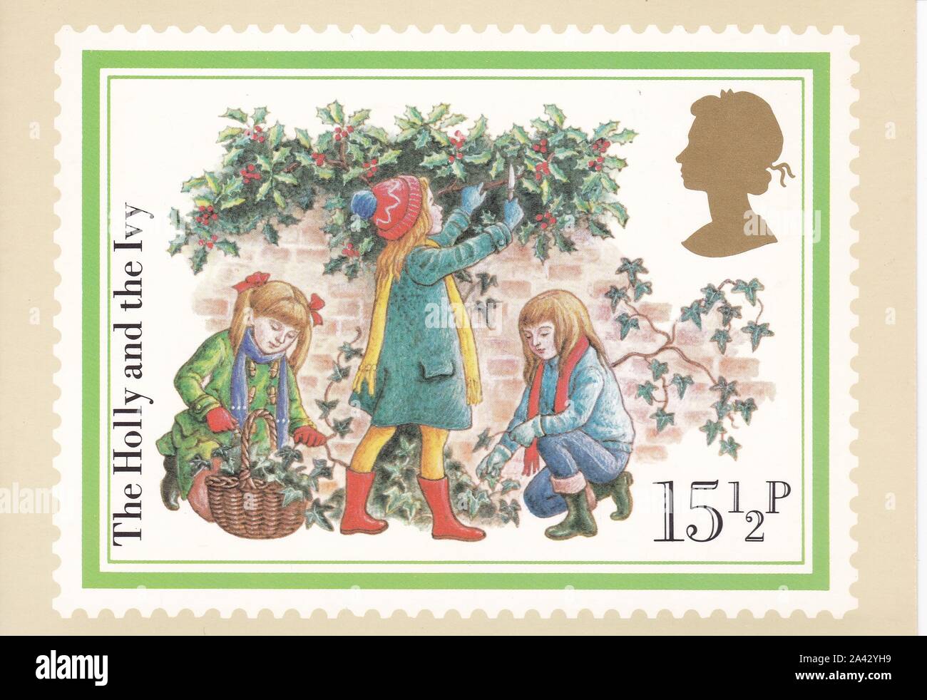 Farbe Royal Mail Postkarte von 15,5 p Stempel der Holly und die Ivy - Weihnachten 1982. Stockfoto