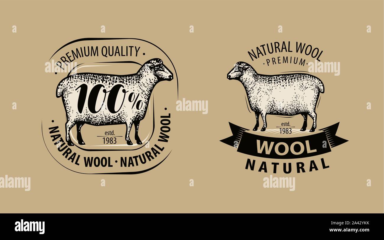 Naturwolle, Garn Logo oder Label. Vektorgrafik Strickarbeit Stock Vektor