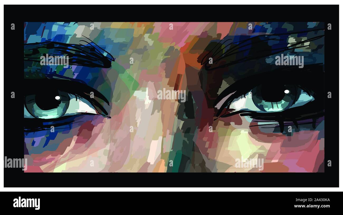 Frau oder ein Mädchen Augen in Messer Acryl Malerei stil-Vector Illustration (Ideal für den Druck auf Stoff oder Papier, Plakat oder Tapeten, Haus Dekoration Stock Vektor