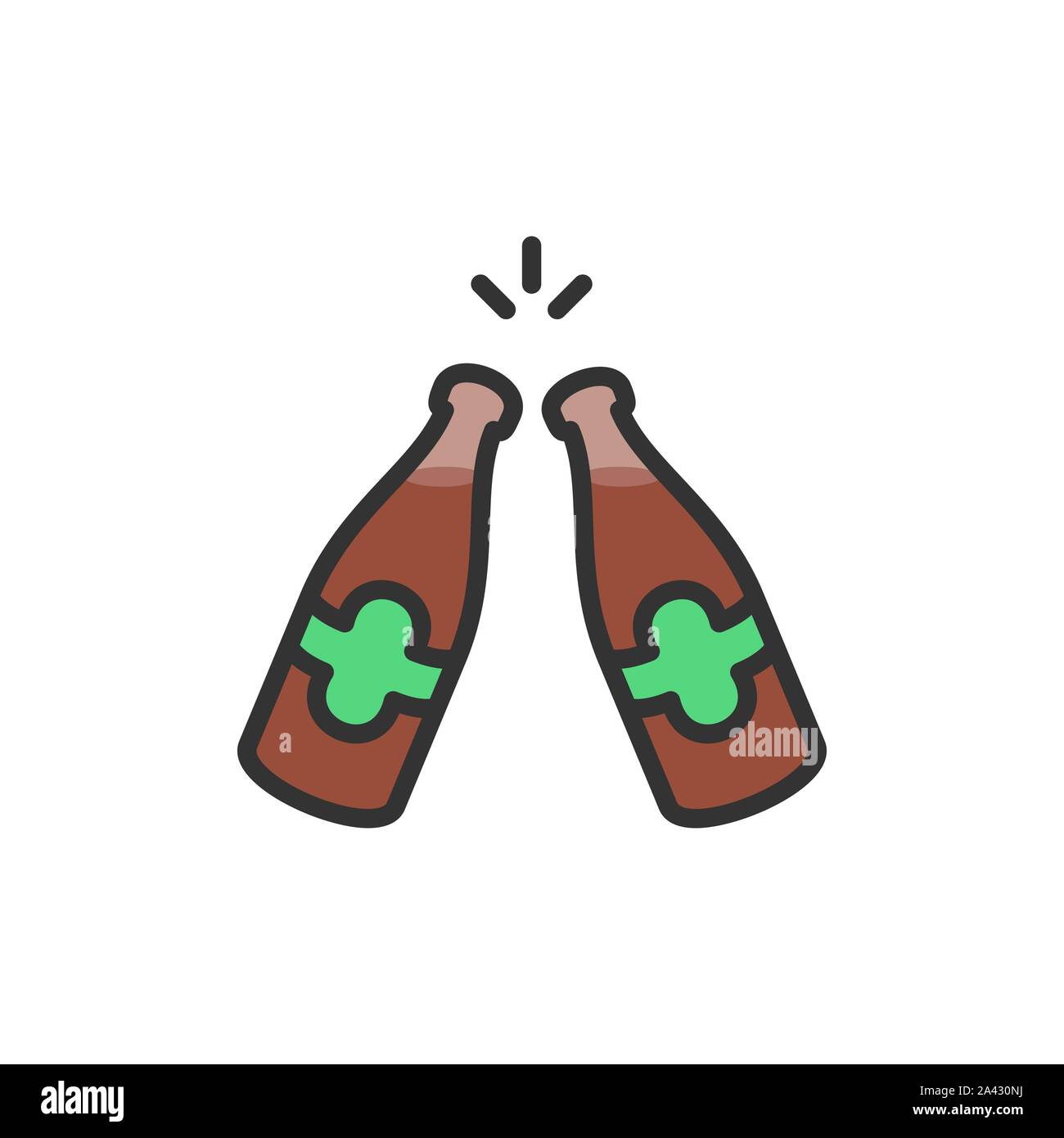 Vektor toasten Bierflaschen, cheers Flachbild Color Line Symbol. Stock Vektor