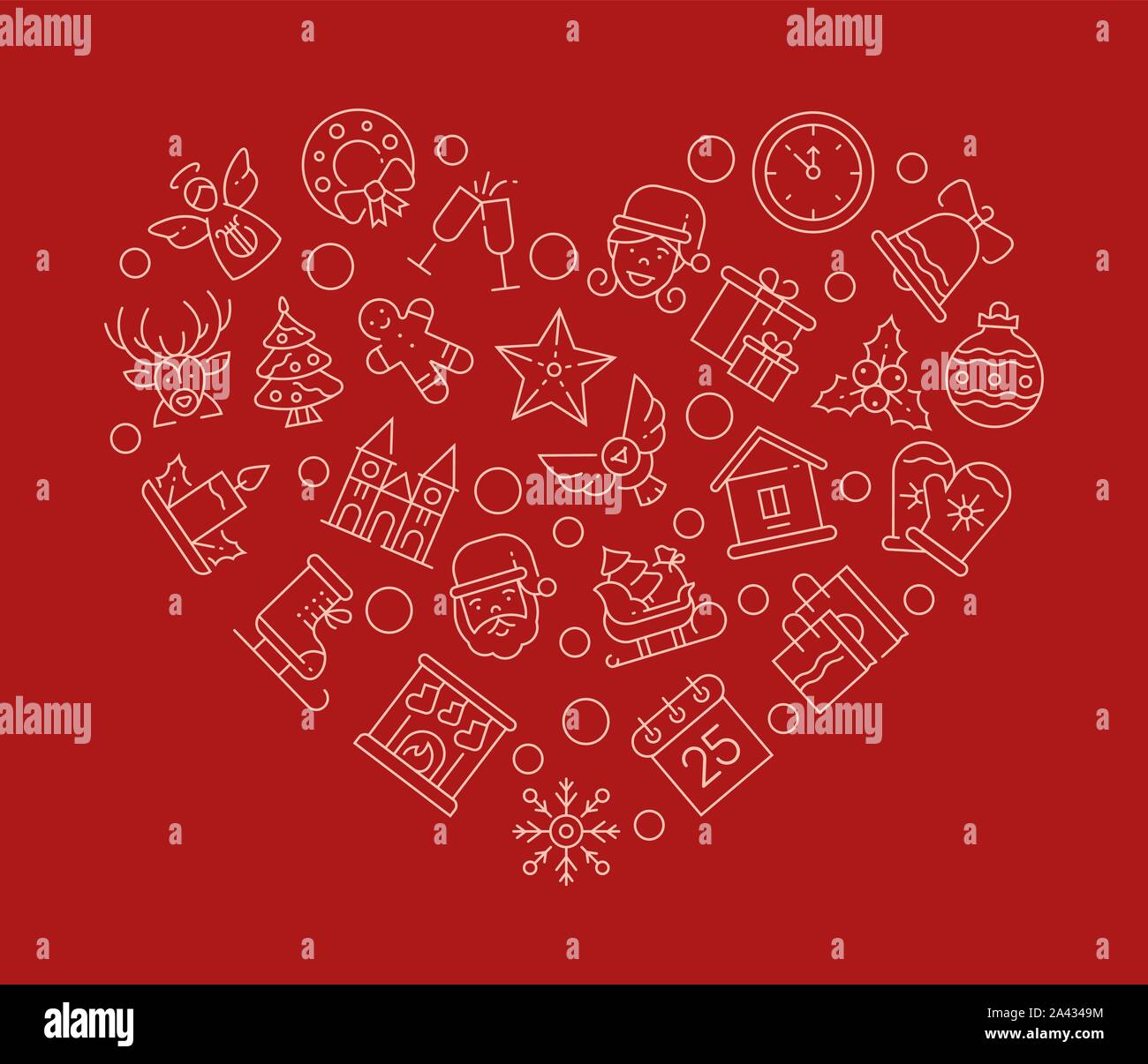 Xmas-Attribute in Herzform linear Vector Illustration Stock Vektor