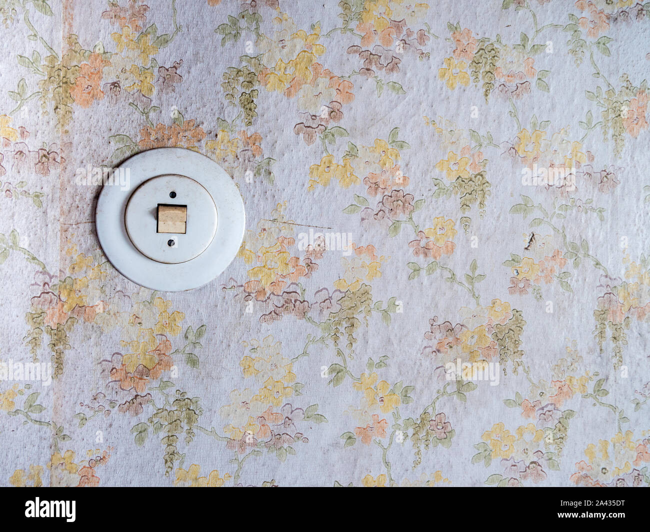 Vintage Lichtschalter mit retro Tapeten Stockfoto