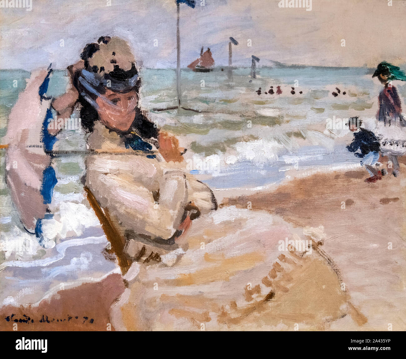 Camille am Strand von Trouville von Claude Monet (1840-1926), Öl auf Leinwand, 1870 Stockfoto