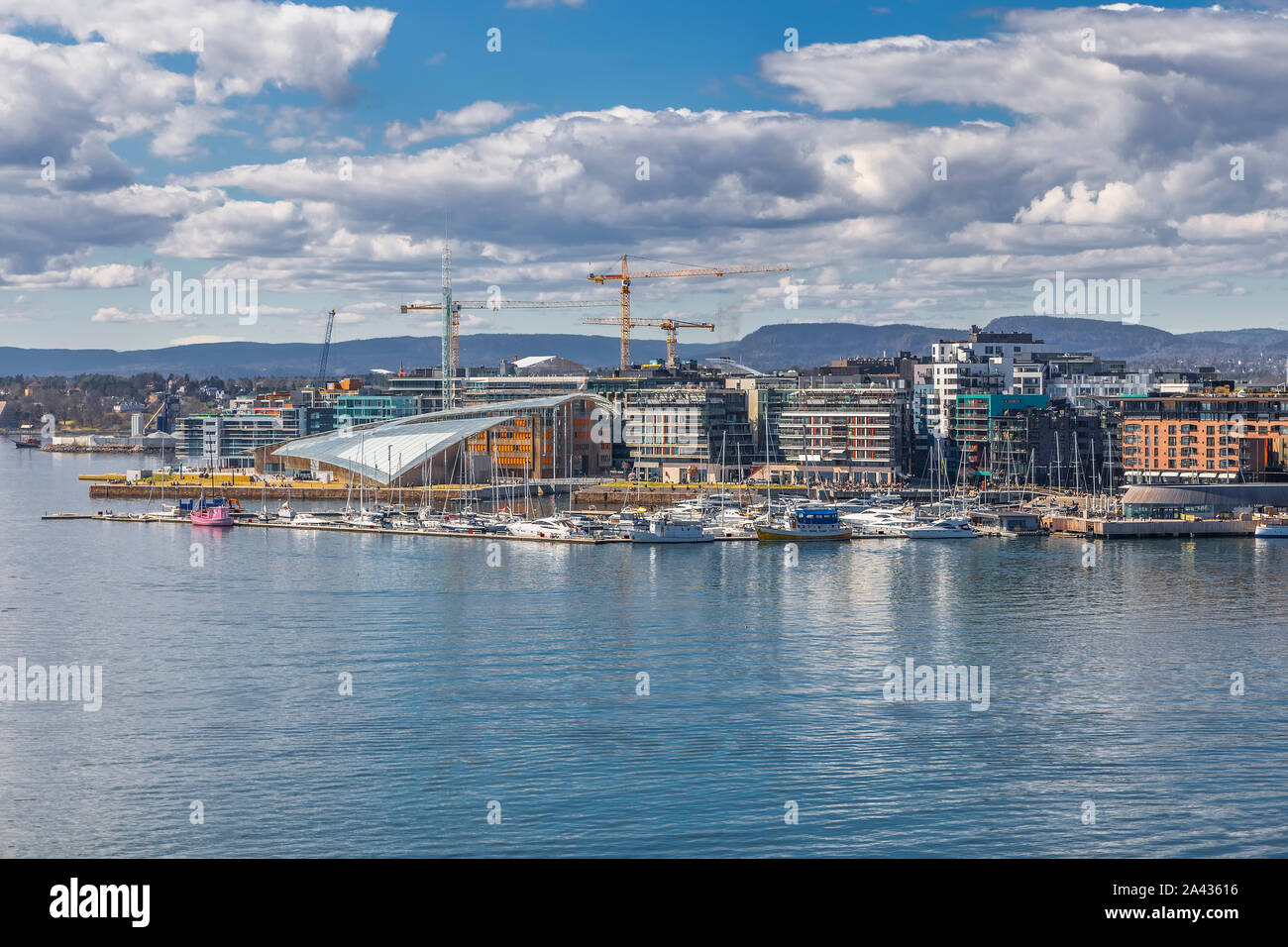 Landschaft mit dem Bild auf die Bucht und die Stadt Oslo Stockfoto