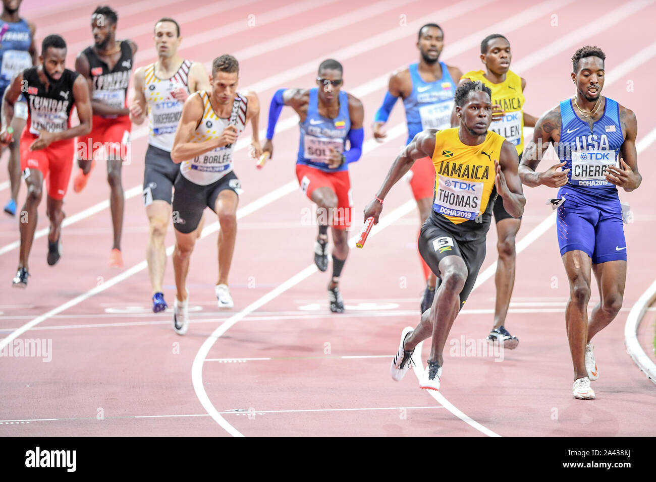 Terry Thomas (Jamaika). 4x400 Relais Männer Silbermedaille. Leichtathletik-Weltmeisterschaften der IAAF, Doha 2019 Stockfoto