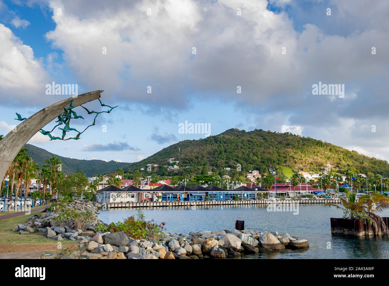 Marigot Bay/St Maarten. 04.10.2014. Panoramablick auf Marigot Bay in Sint Maarten Stockfoto