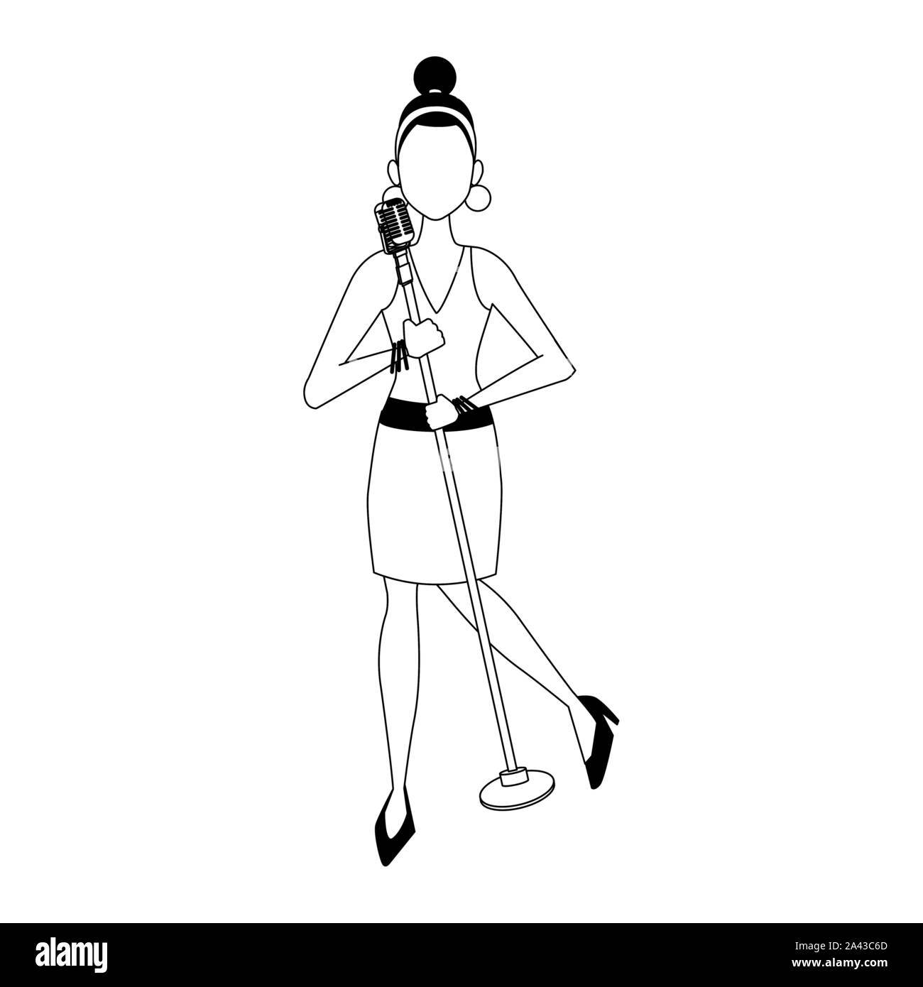 Cartoon Sängerin Frau, flache Bauweise Stock Vektor