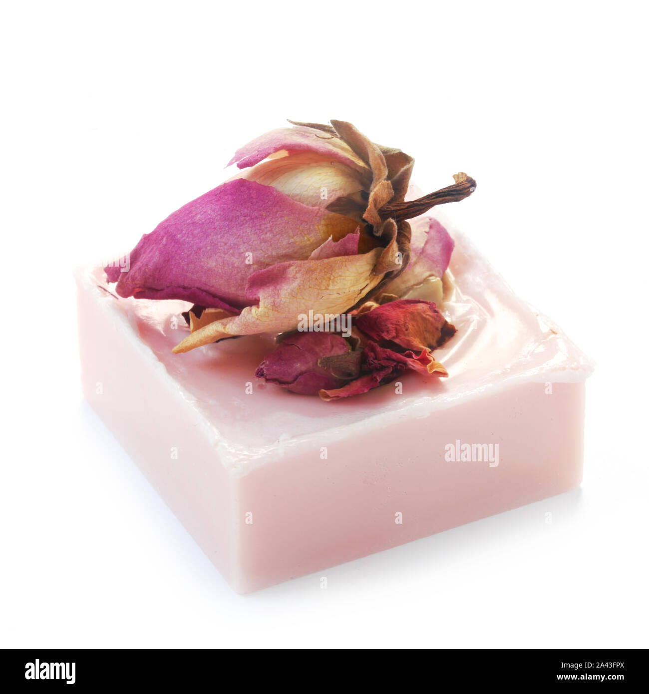 Rose Seife isoliert auf weißem Stockfoto
