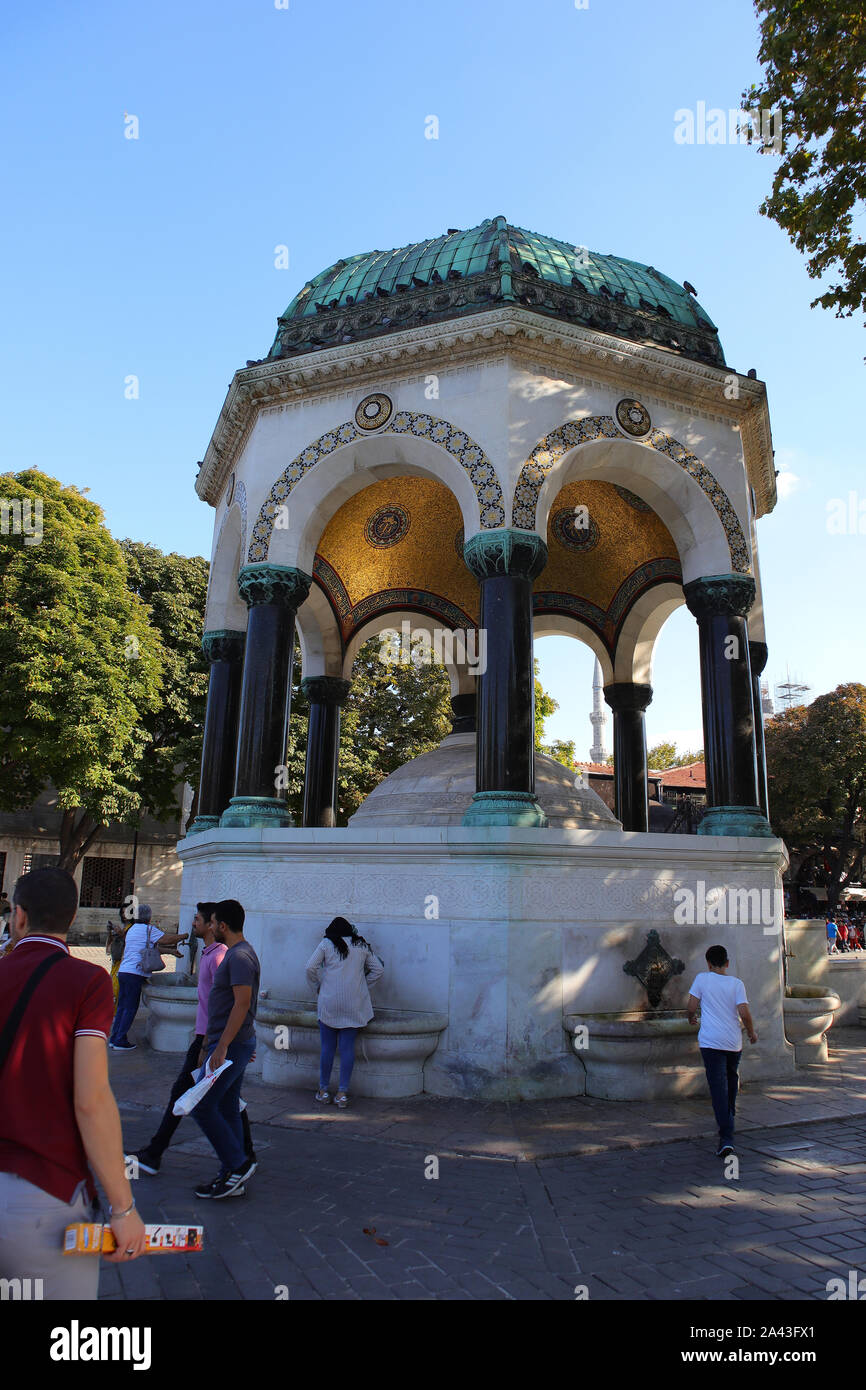 Fatih Sultan Ahmet, Istanbul/Türkei - am 14. September 2019: Deutscher Brunnen. Stockfoto