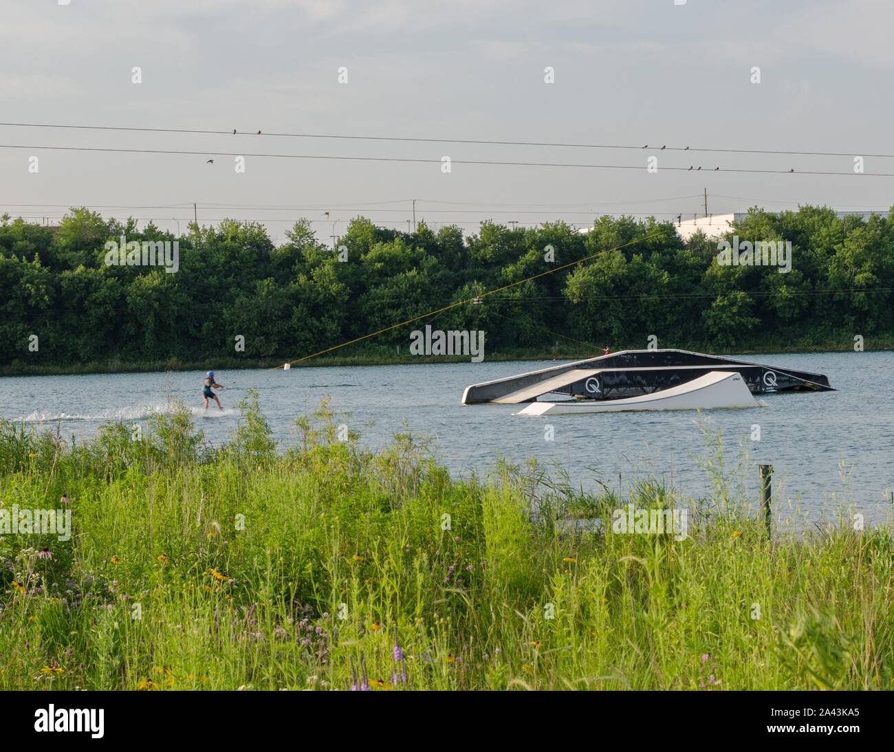 Der Steinbruch, Kabel-Park ist ein Wakeboard Anlage in Crystal Lake, Illinois, USA. Stockfoto