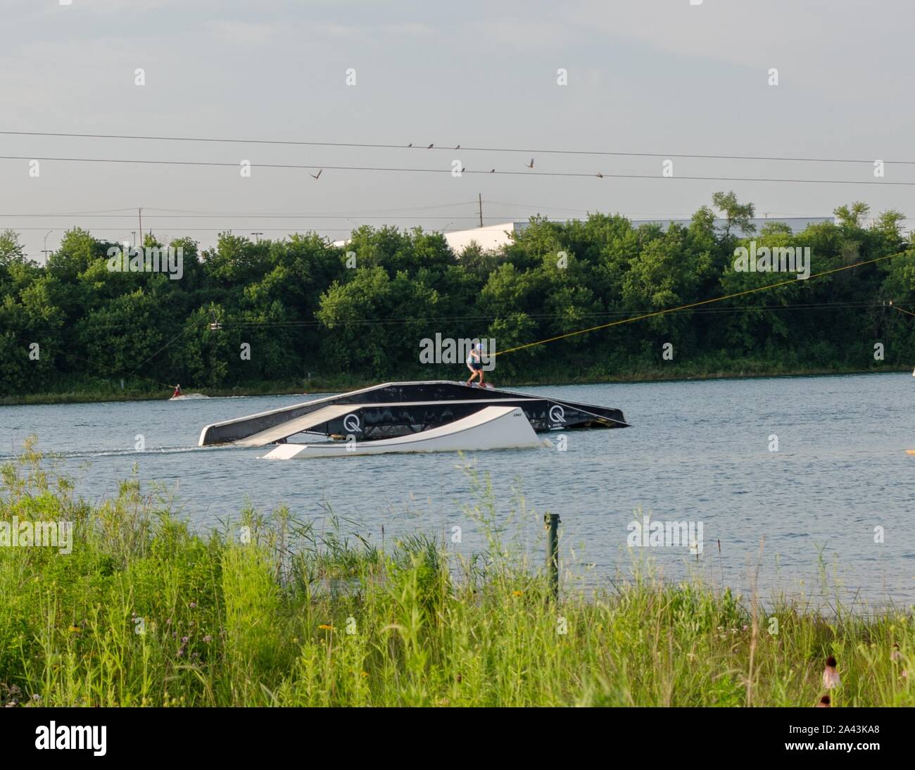 Der Steinbruch, Kabel-Park ist ein Wakeboard Anlage in Crystal Lake, Illinois, USA. Stockfoto