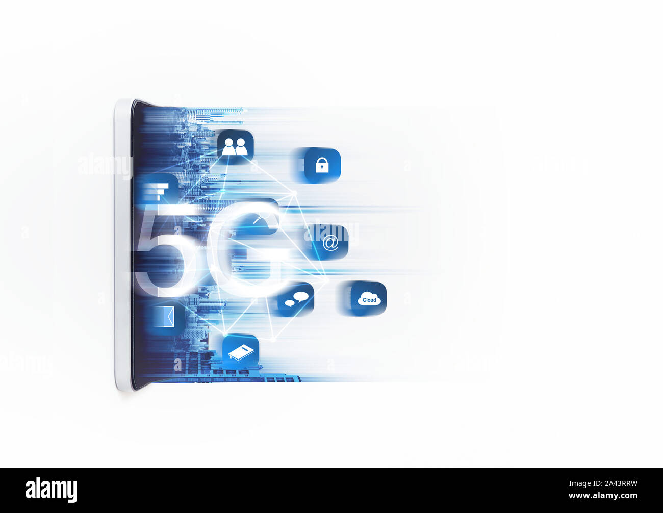 5G Wireless High Speed Internet Netzwerk auf mobilen Smart Phone und Anwendungstechnik Stockfoto