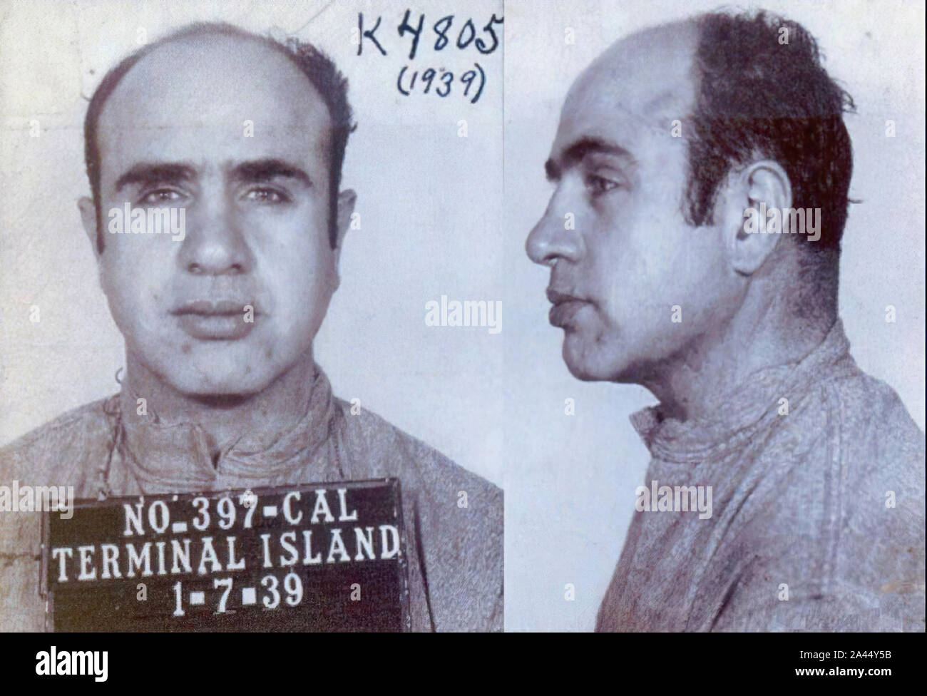 AL CAPONE - US-gangster (1899-1947) mugshot in Alcatraz Stockfoto