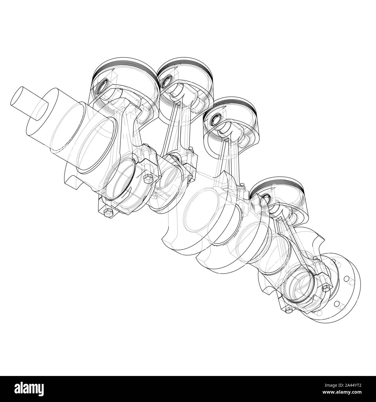 Motor Kolben skizzieren. Vektor Rendering von 3d. Wire-frame Stil. Die Schichten des sichtbaren und unsichtbaren Linien getrennt sind Stock Vektor