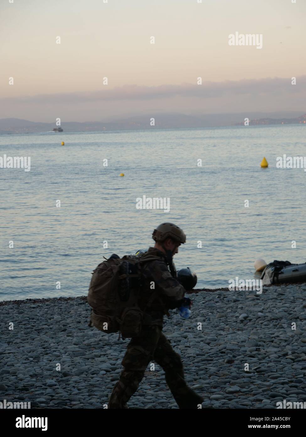 Französisch Marines Training am Strand Stockfoto