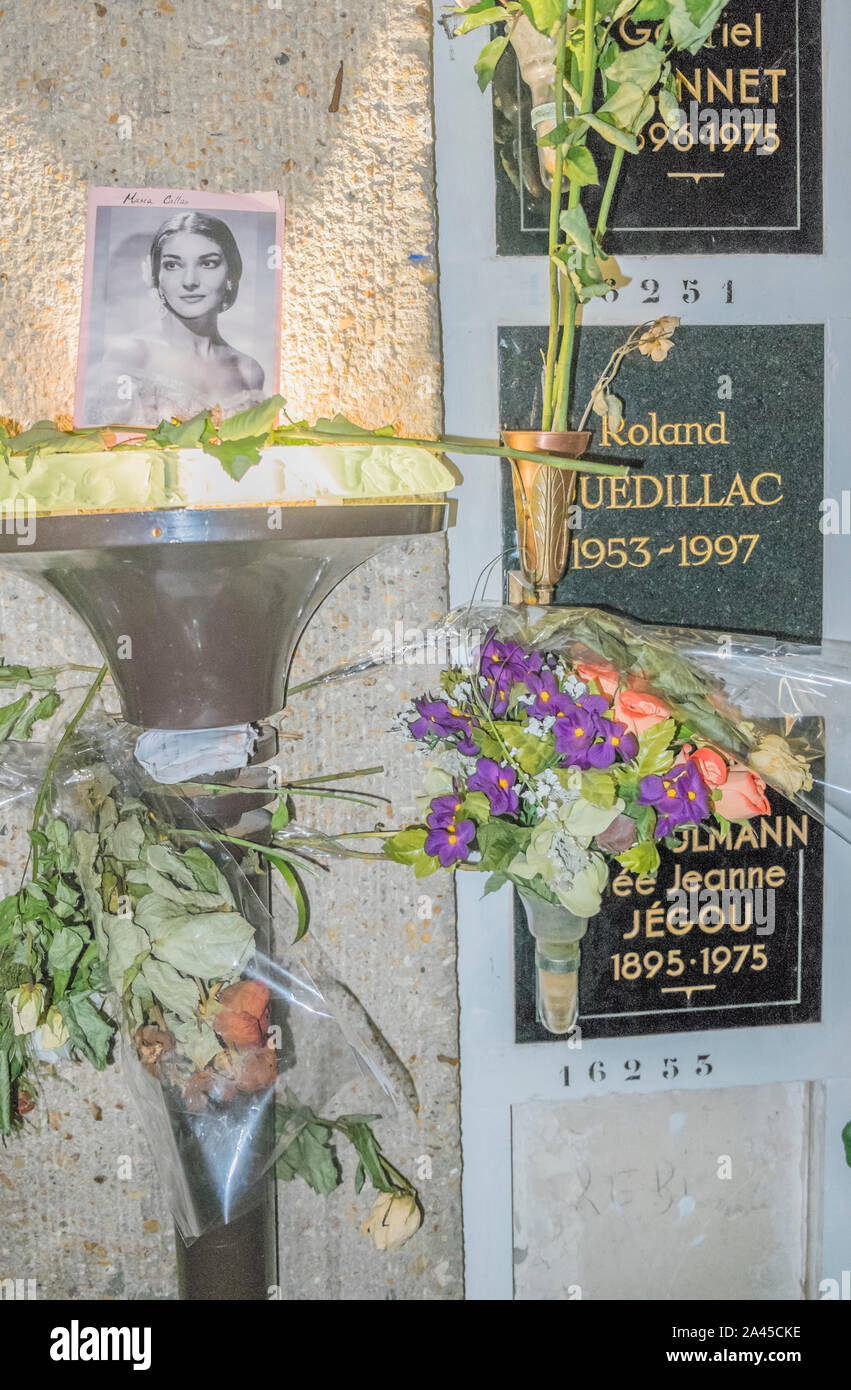 Grab von Maria Callas, columbarium am Friedhof Pere Lachaise Stockfoto