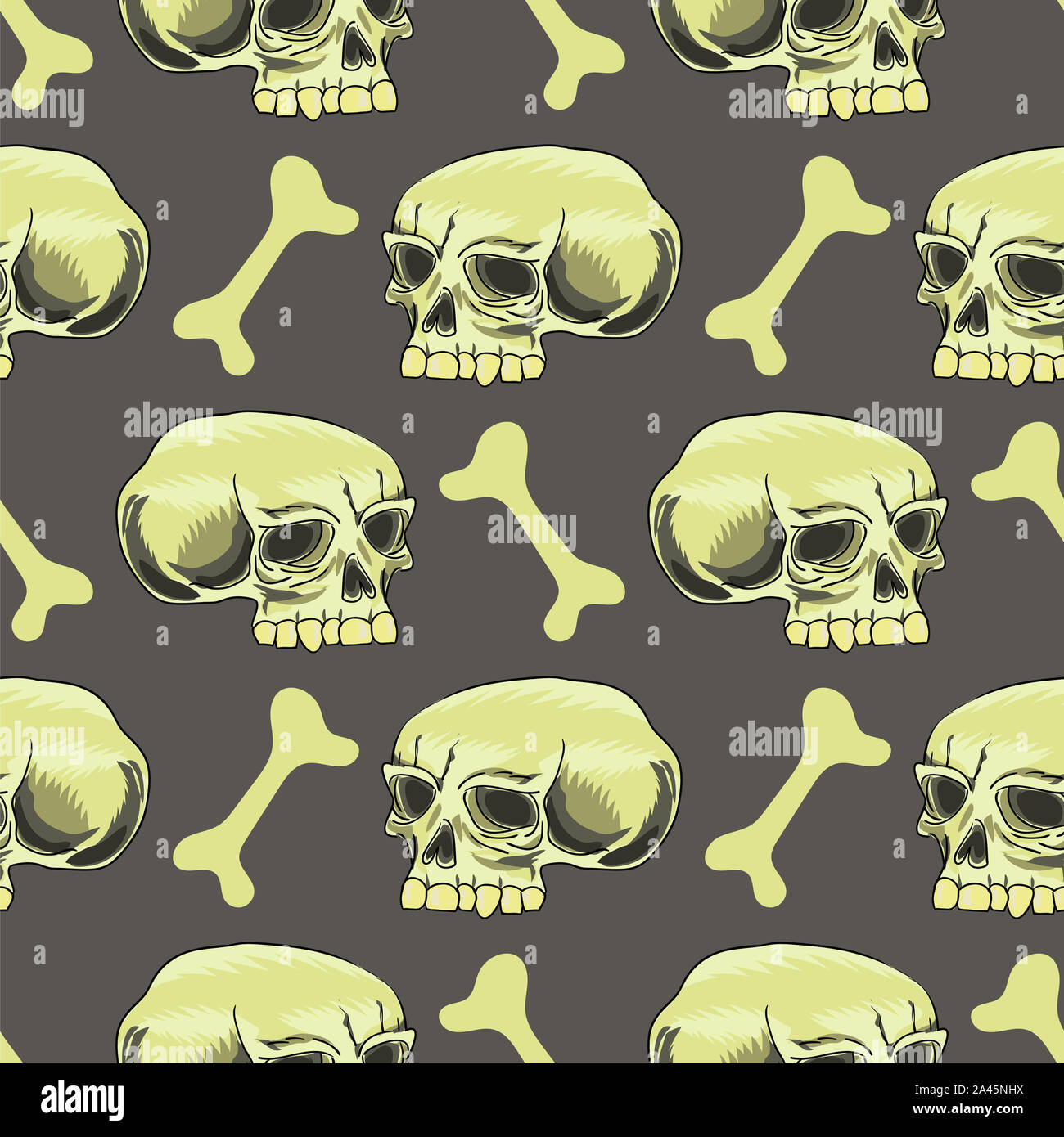 Alten menschlichen Schädel nahtlose Muster auf grauem Hintergrund Stockfoto