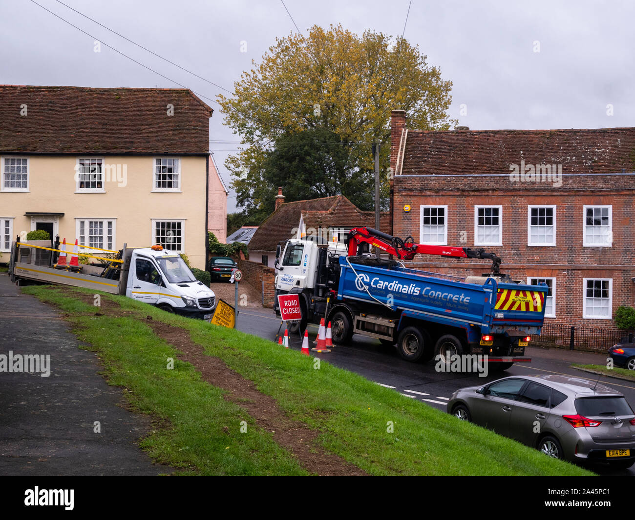 Straßensperre in Finchingfield Essex UK Stockfoto