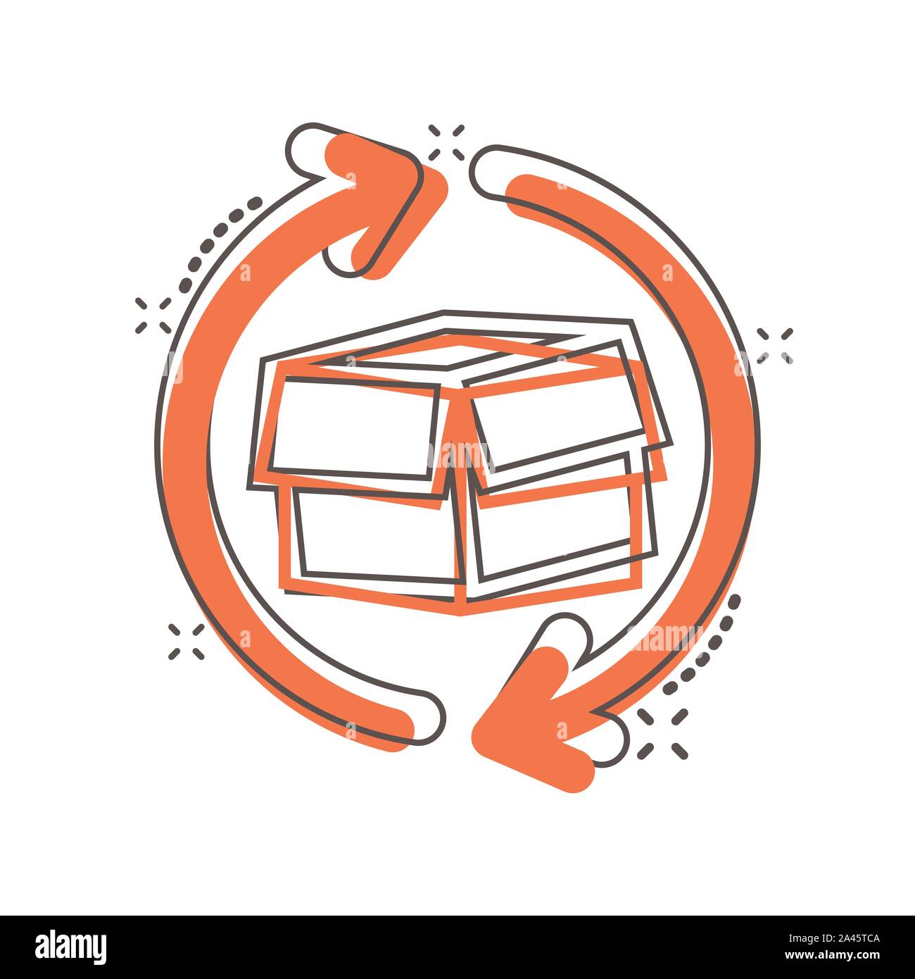 Vektor cartoon Box Paket das Symbol Zurück im Comic-stil. Lieferung mit Pfeil Konzept Abbildung Piktogramm. Gütertransporte business splash Wirkung c Stock Vektor