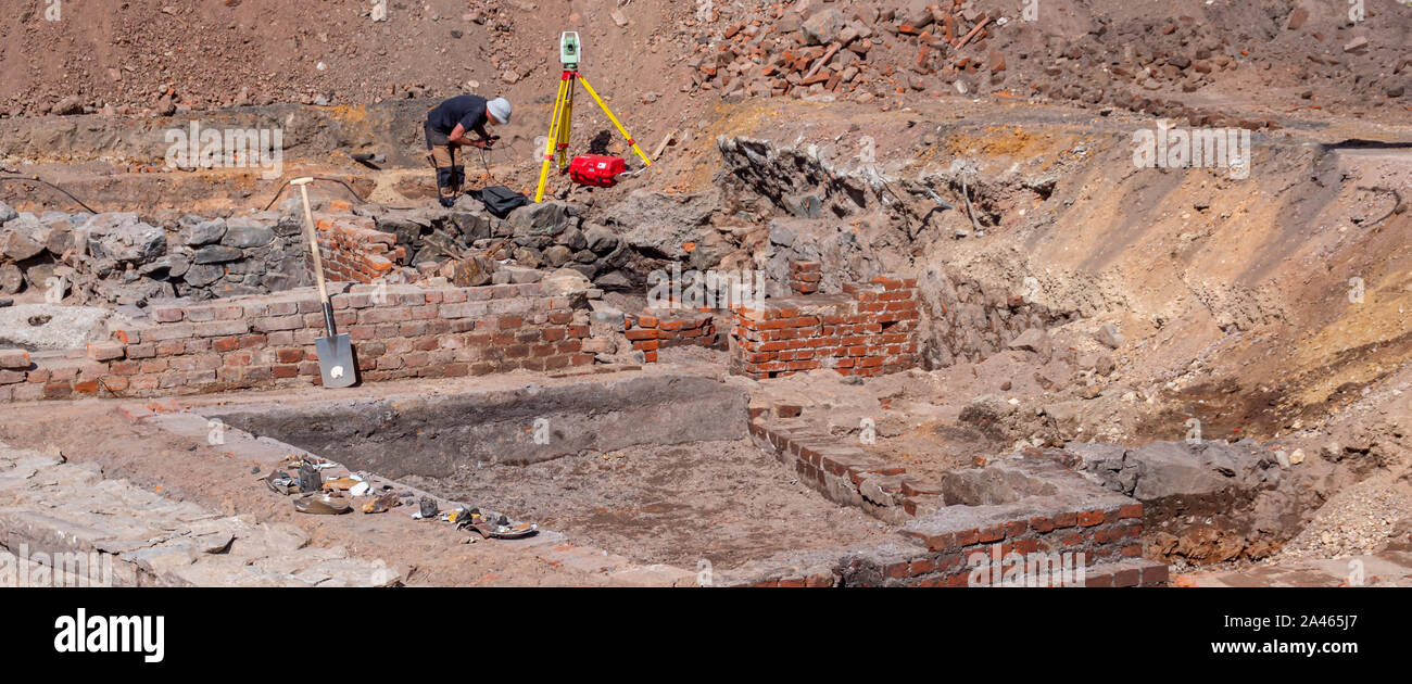 Panorama historische Ausgrabungen Wand Ruine Stockfoto