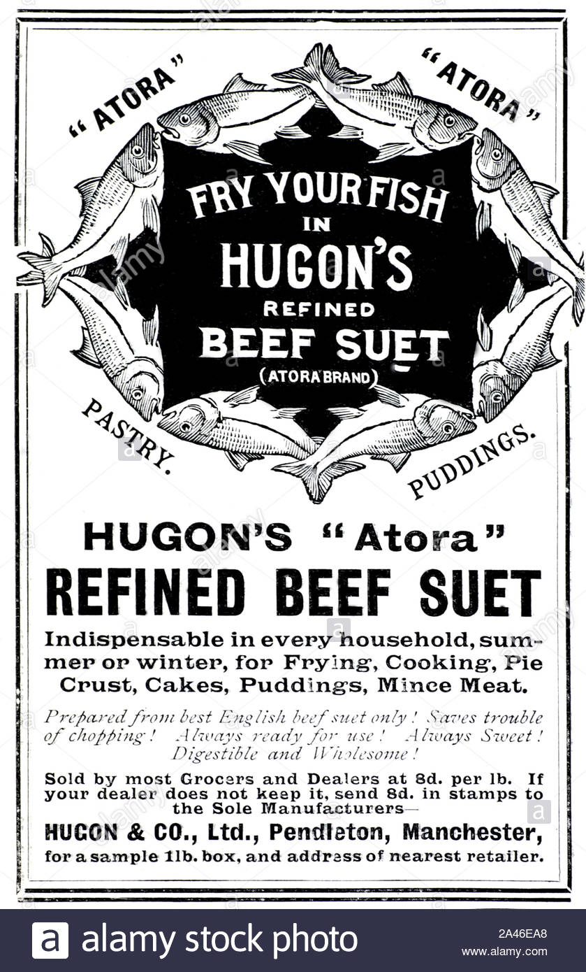 Der viktorianischen Ära, Hugon Rindfleischnierenfett, Vintage Werbung von 1896 Stockfoto