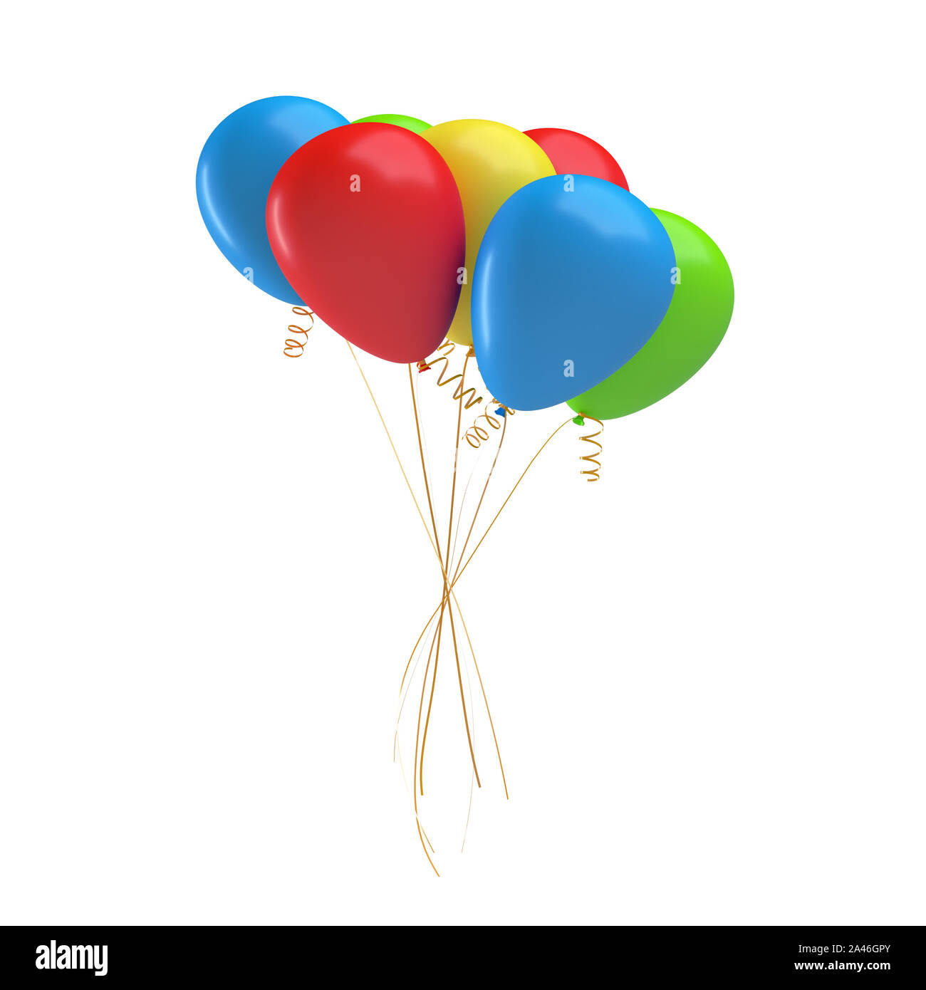 3D-Rendering von vielen bunten Luftballons zusammen mit einem String gebunden. Geschenke und Grüße. Feiern und Öffnung Nächte. Geburtstag und Jubiläum. Stockfoto