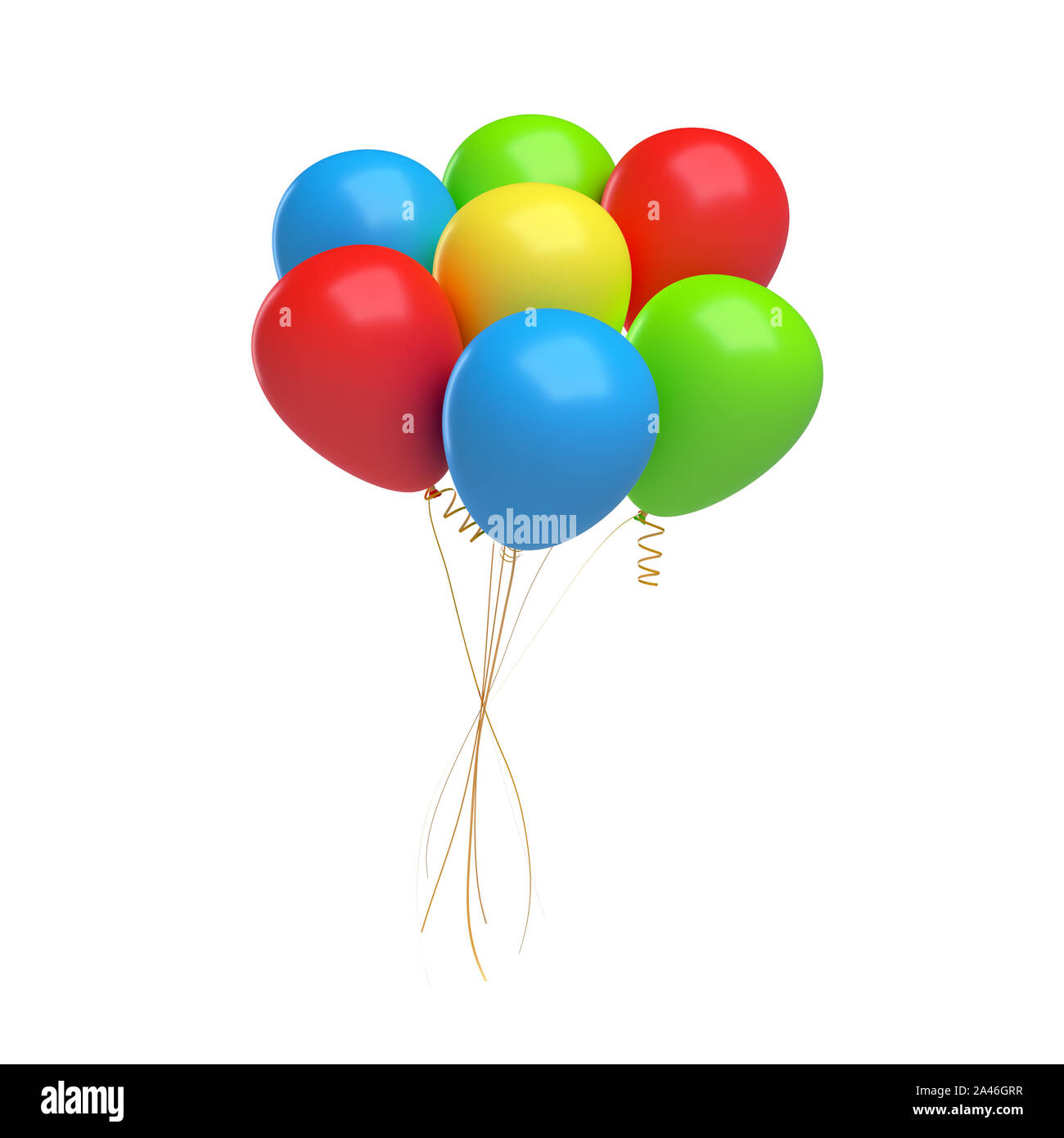 3D-Rendering von vielen bunten Luftballons zusammen mit einem String gebunden. Geschenke und Grüße. Feiern und Öffnung Nächte. Geburtstag und Jubiläum. Stockfoto