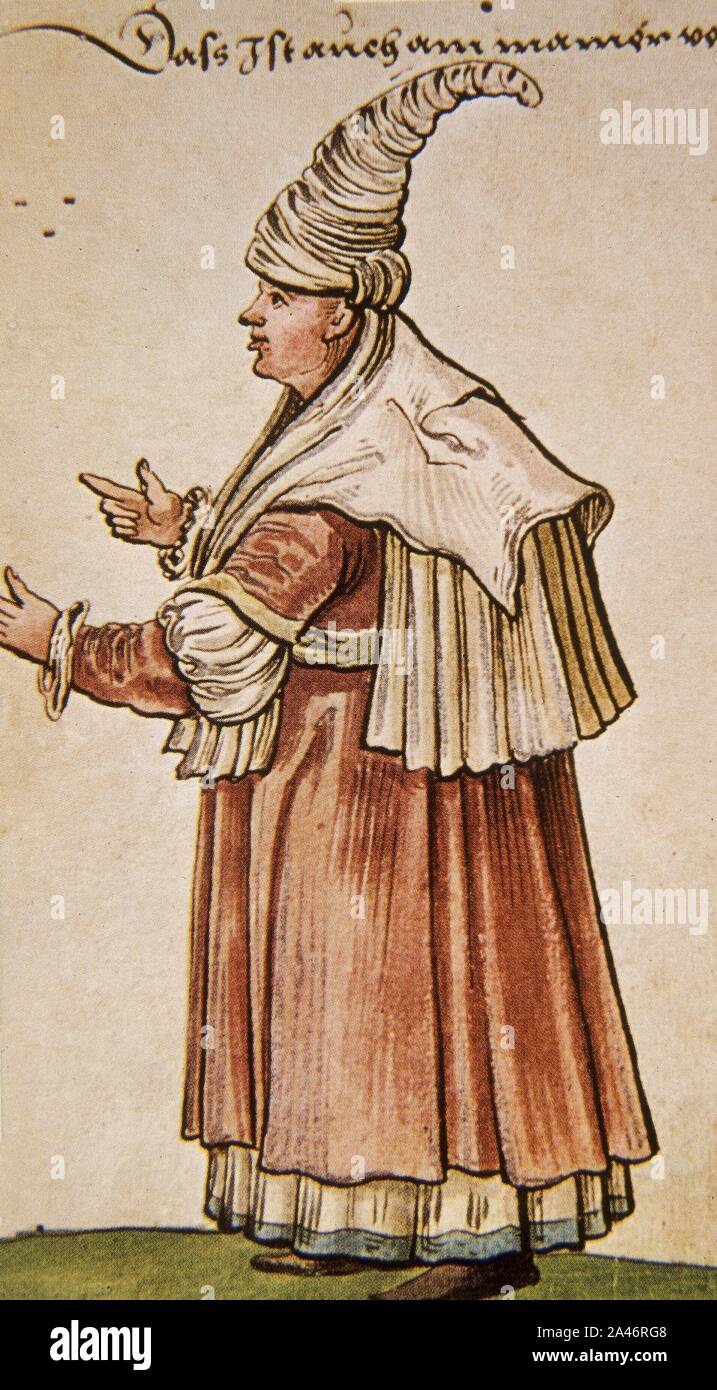 MUJER VIZCAINA - 1529 - CODICE DE LOS TRAJES - TRACHTENBUCH - RENACIMIENTO ALEMAN. Autor: WEIDITZ CHRISTOPHE. Stockfoto