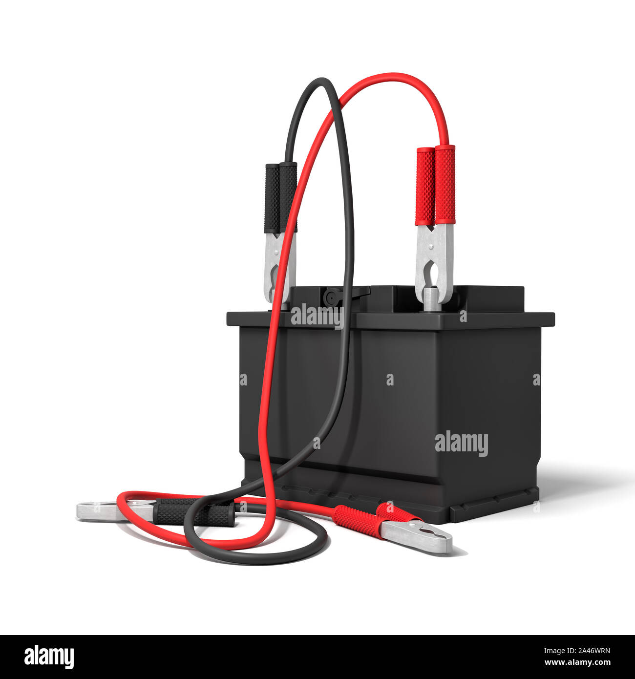3D-Rendering für eine Autobatterie mit roten und schwarzen