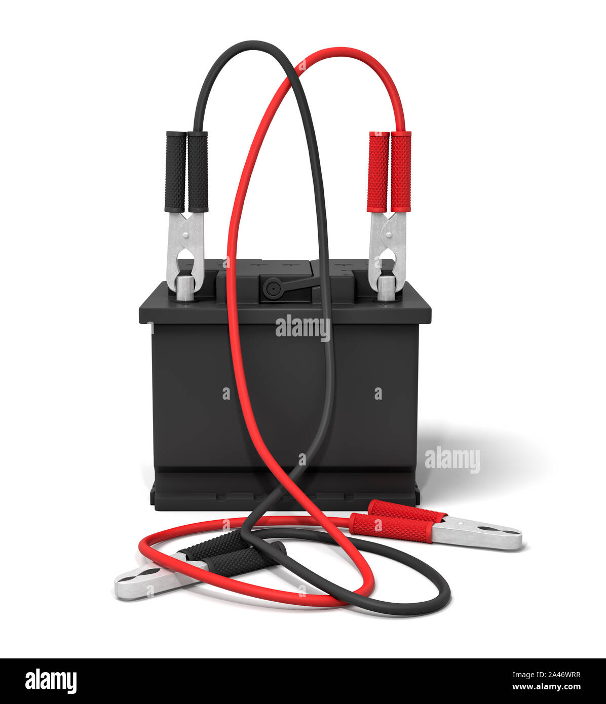 3D-Rendering für eine Autobatterie mit roten und schwarzen