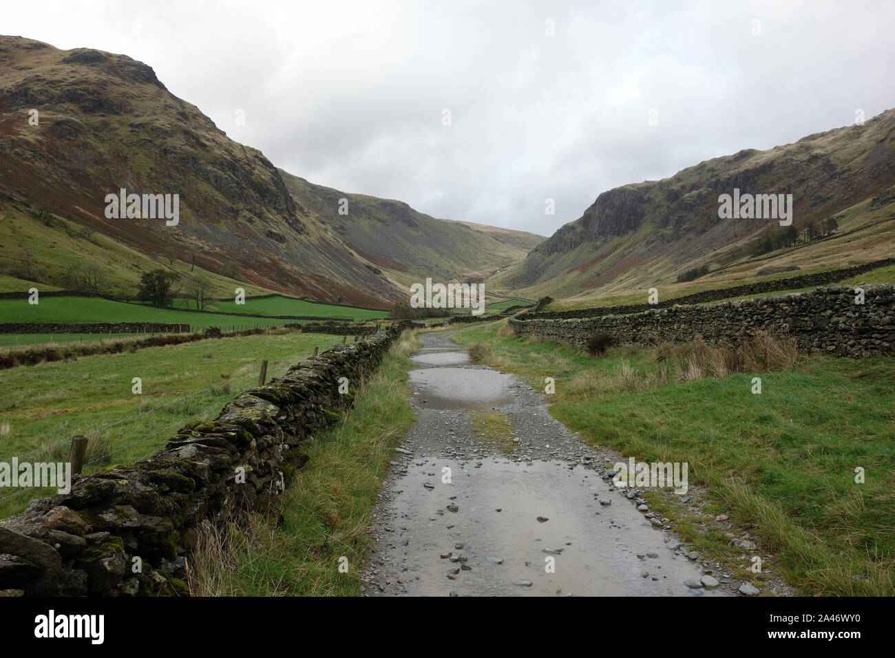 Sie suchen den Longsleddale Tal von der Gatescarth Pass Track im Nationalpark Lake District, Cumbria. England, UK. Stockfoto