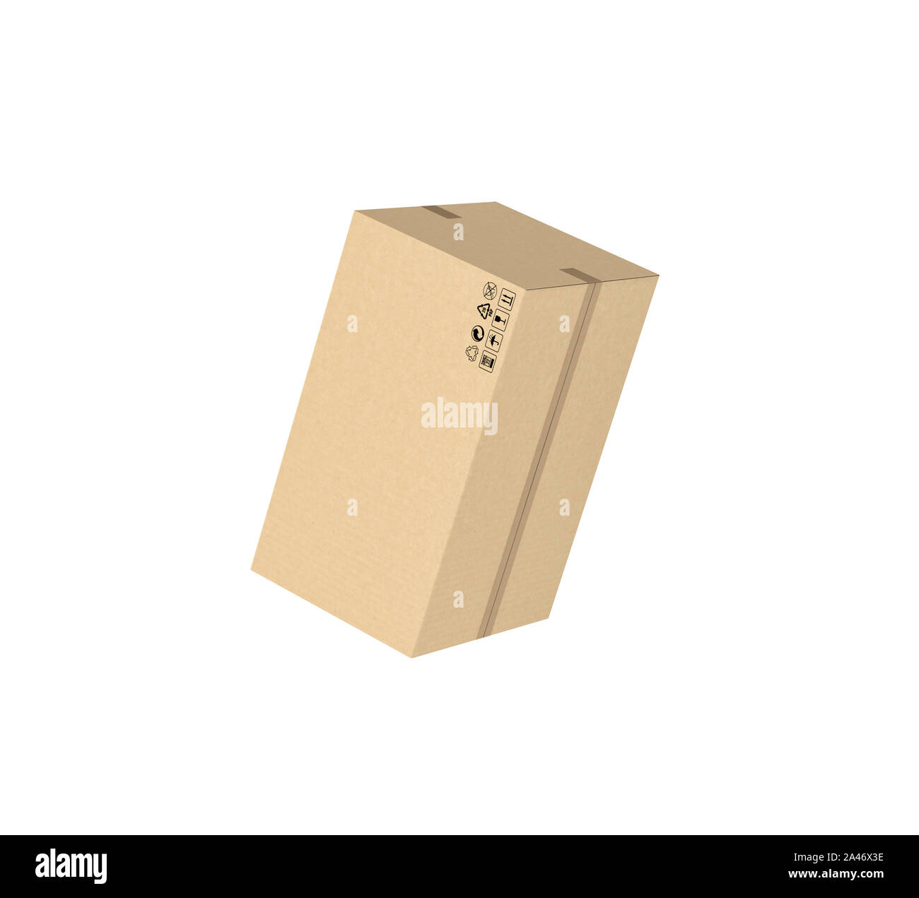 3D-Rendering eines geschlossenen hellbeige Karton mail Box mit Klebeband geklebt, auf den weißen Hintergrund isoliert. Konfektionierung und Verpackung. Lagerung von unterscheiden Stockfoto