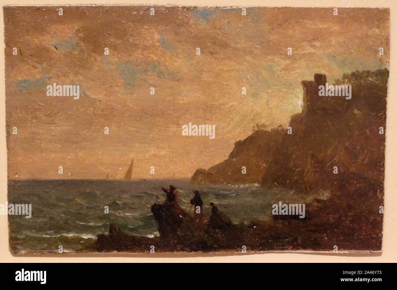 Die Zahlen entlang der Küste von Italien von Albert Bierstadt, C. 1859, Öl auf Pappe Stockfoto