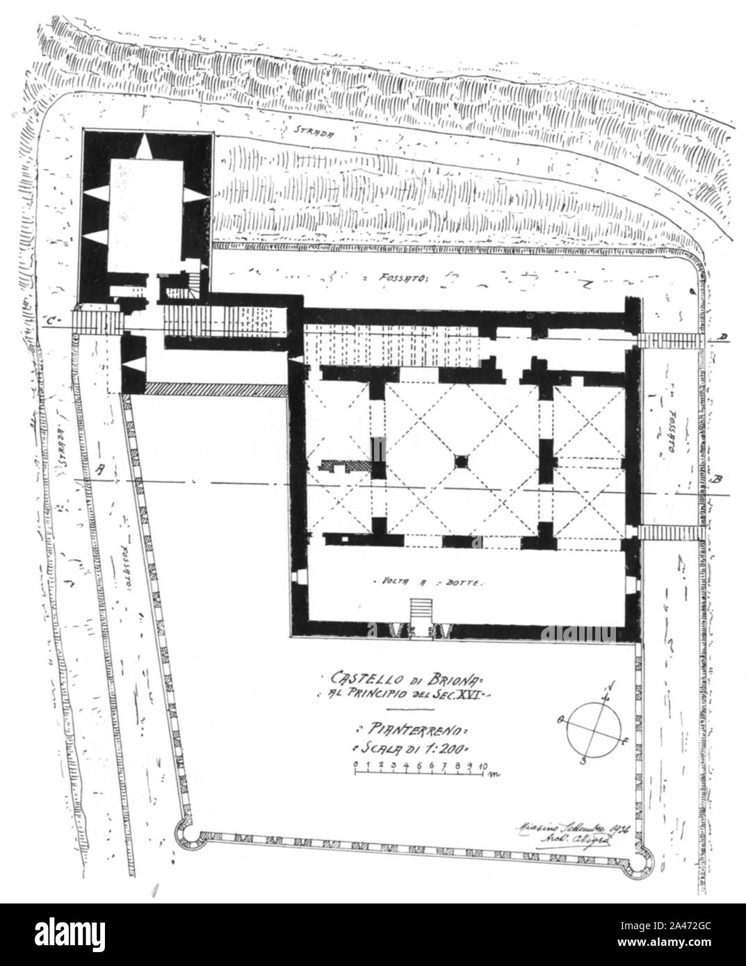 Abb. 94, Castello di Briona, al Guenther del sec XVI, pianta Pianterreno, p188, dis nigra, Sett 1936, nigra il Novarese. Stockfoto