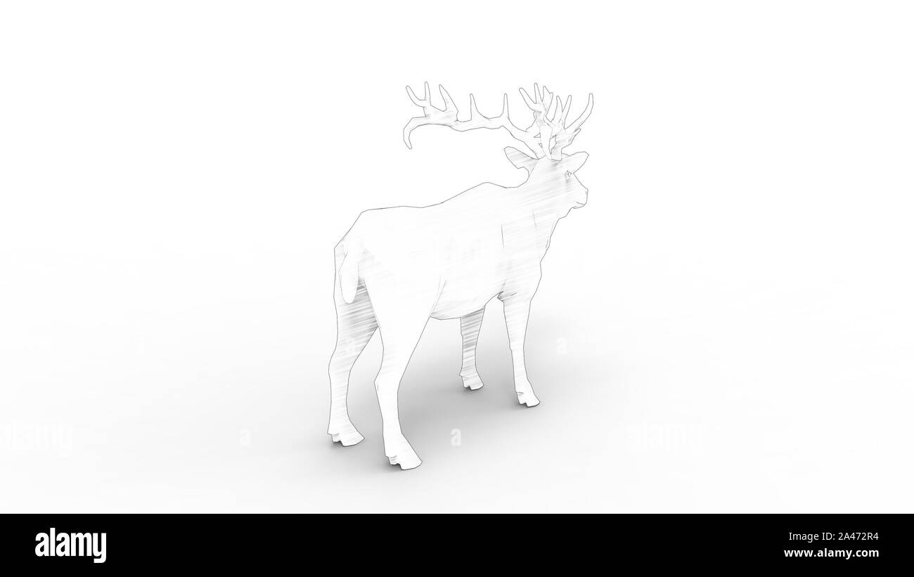 3D-Rendering eines männlichen Rotwild in weißem Hintergrund Stockfoto