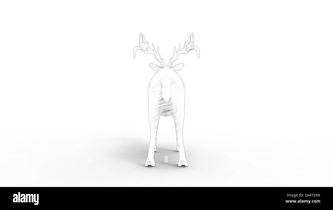 3D-Rendering eines männlichen Rotwild in weißem Hintergrund Stockfoto