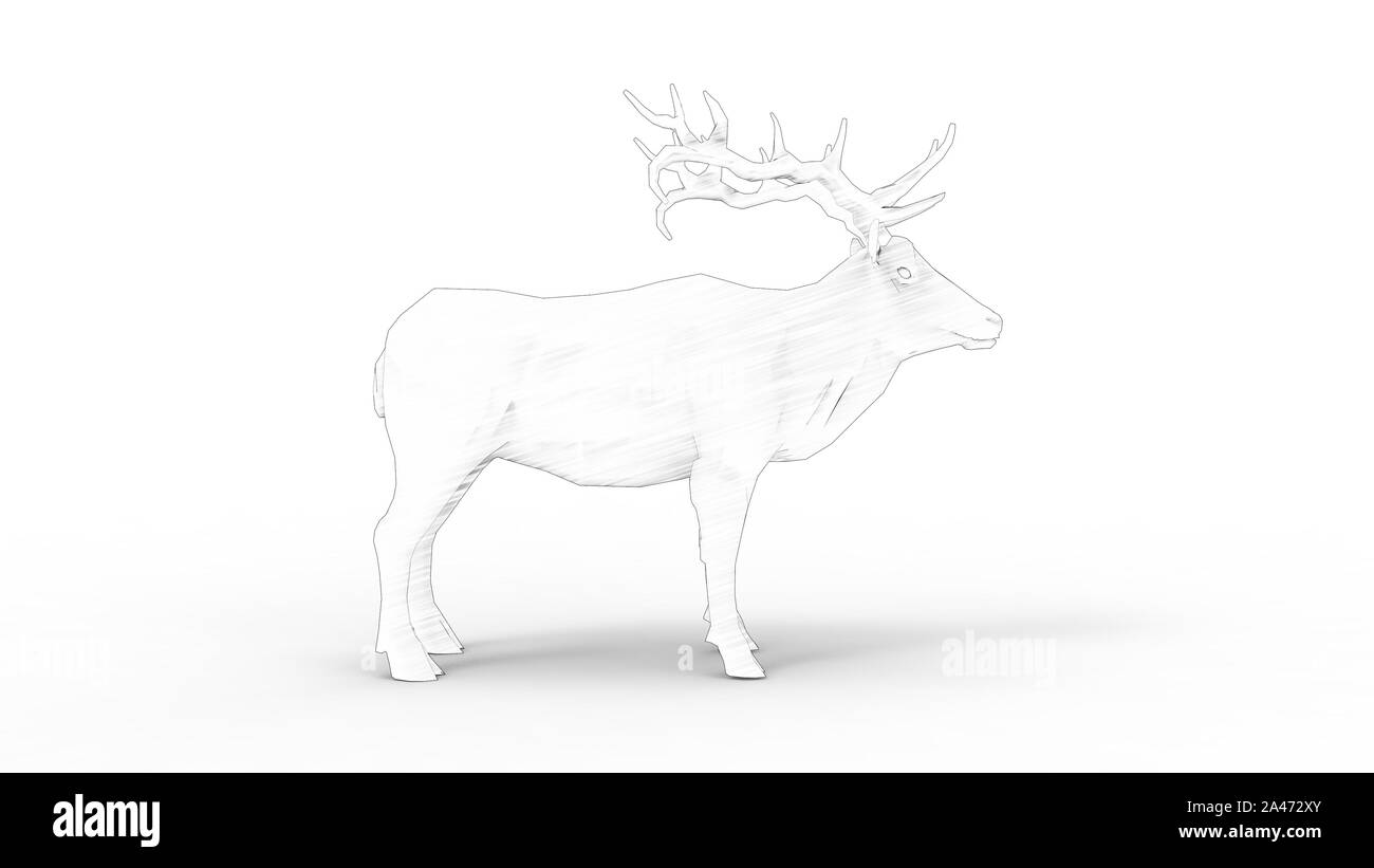 3D-Rendering eines männlichen Rotwild in weißem Hintergrund Stockfoto
