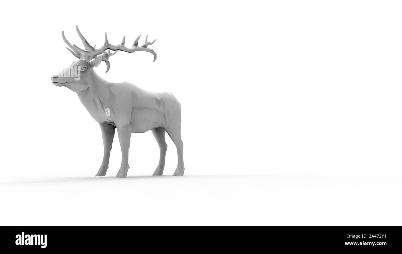 3D-Rendering eines männlichen Rotwild in weißem Hintergrund Stockfoto